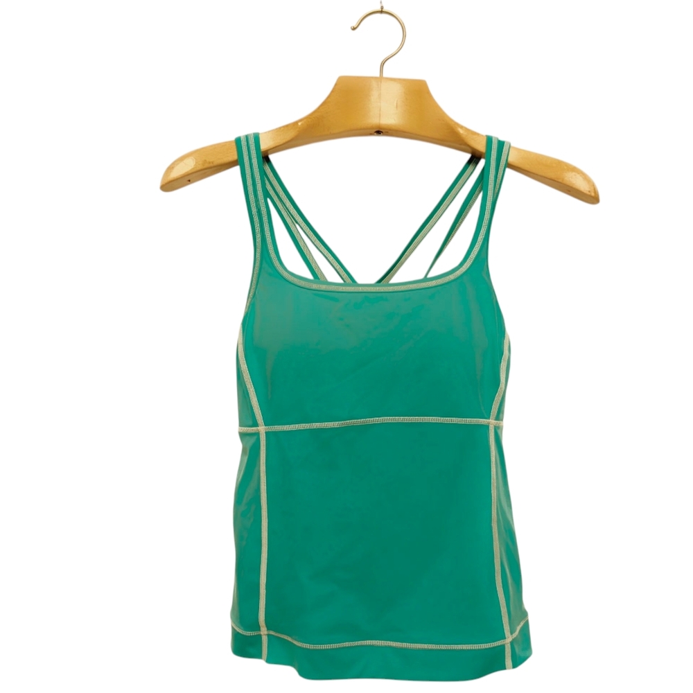 LANDS END Tankini Swimsuit Top AquaTerra Active Separates Sporty Aqua Green 14 - Picture 1 of 10